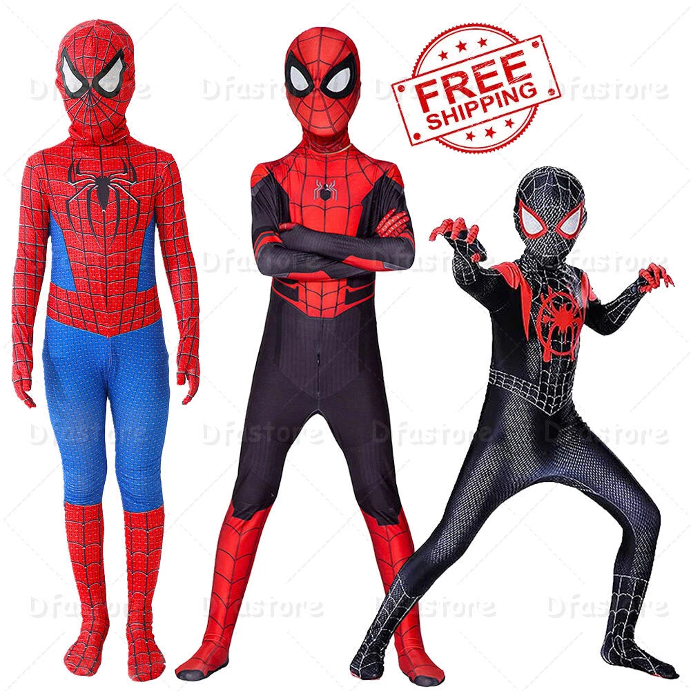 Kids SpiderMan Cosplay Costume Boys Tobey Maguire Outfit Jumpsuit Fancy Dress