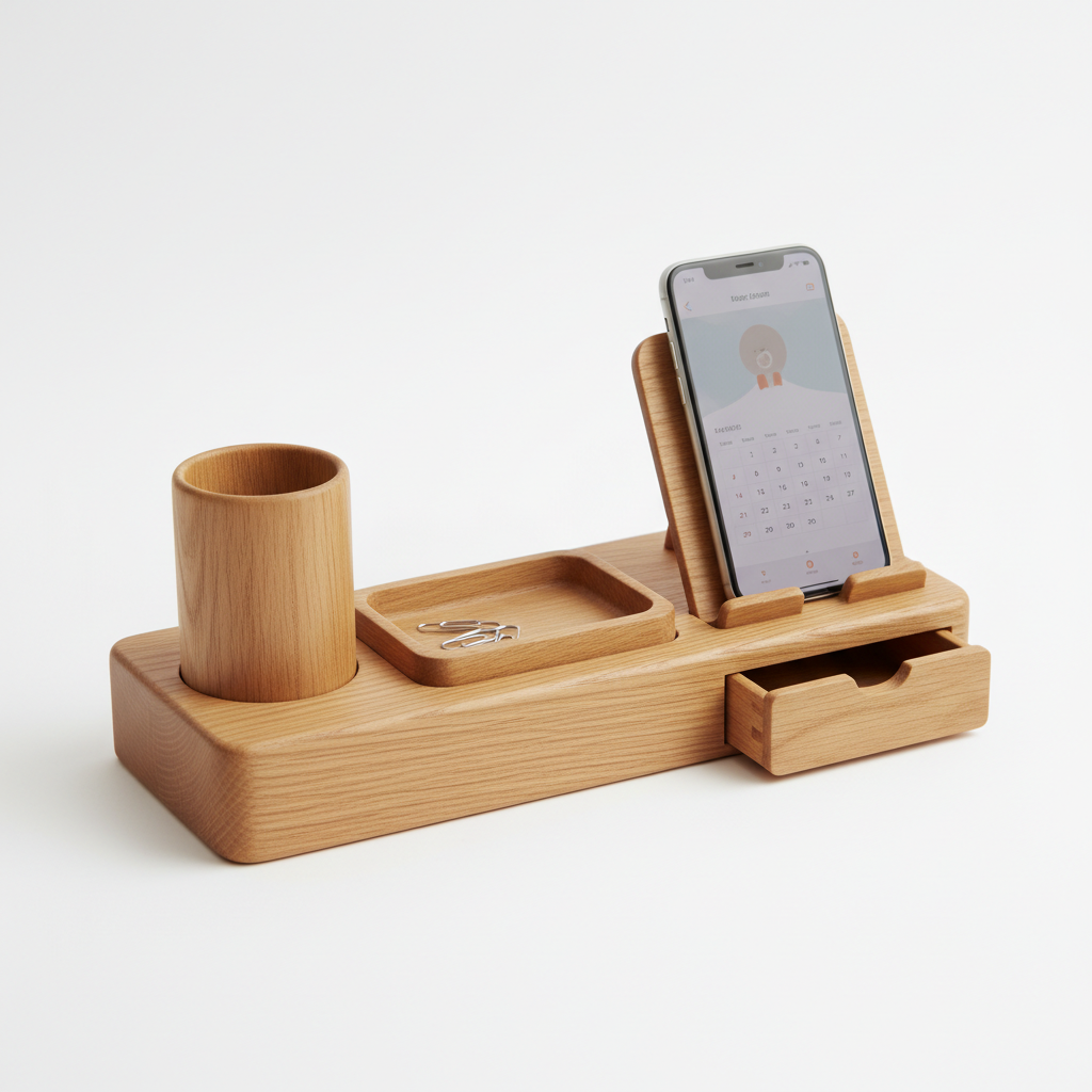 Oak Wood Desk Organiser